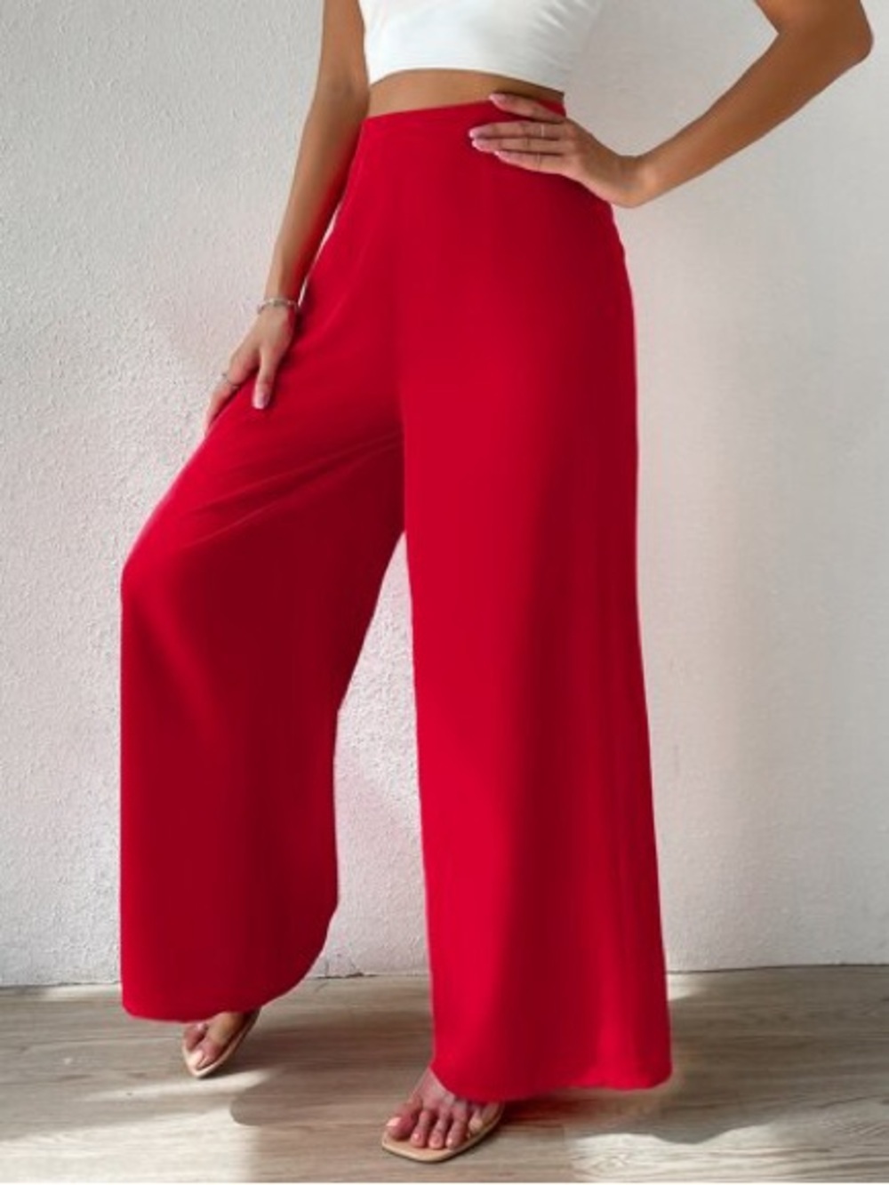 Nwt The Shore Line Kaitlin Cherry Red Wide Leg Trouser Pull On Pants Size Small